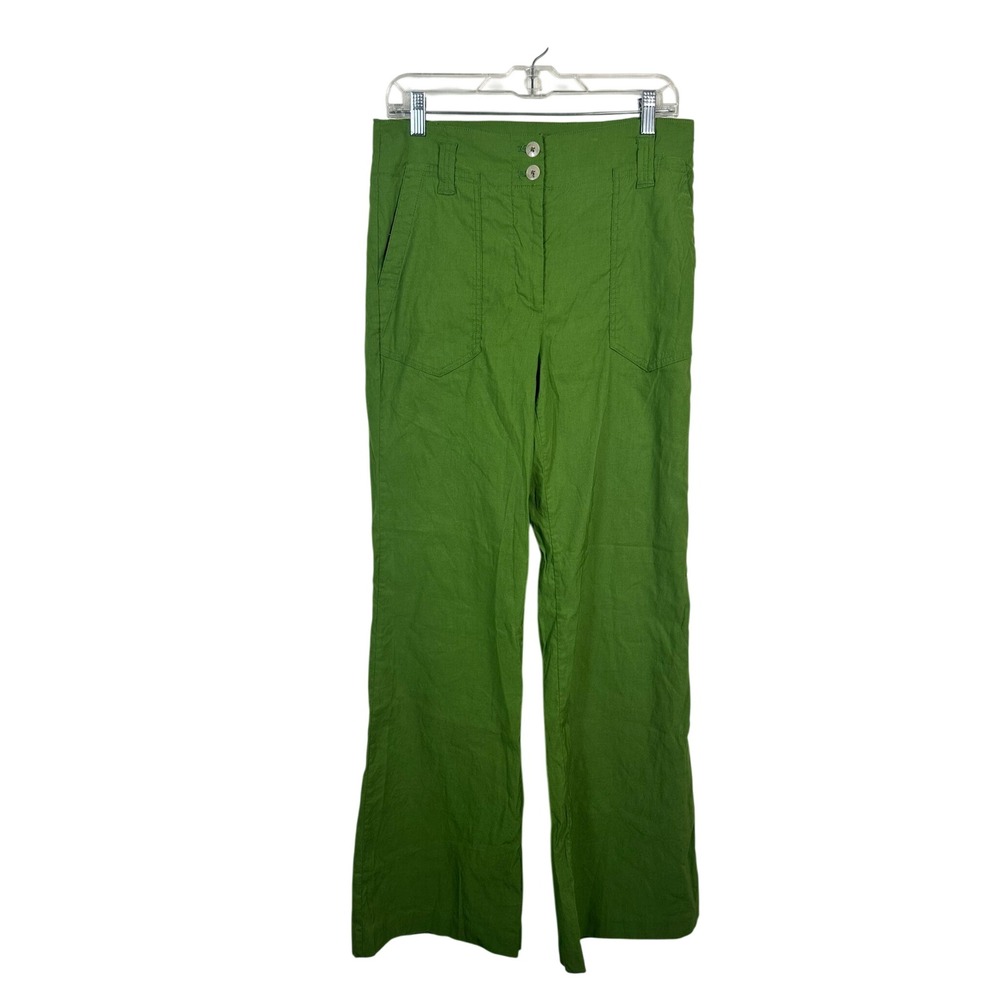 Maeve Wide Leg Pants Women 8T Green Very Good Linen Blend High Rise Tall